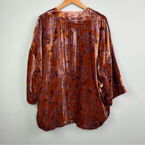 Anthropologie Esme Velvet Kimono jacket size XS open front Brown and Purple - Picture 10 of 15